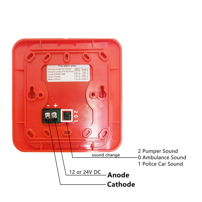 Tokatuker Fire Alarm Siren Security Horn Buzzer DC12V-24V Sound and Light Fire Warning Strobe Siren for Single Action Manual Pull Station or Alarm System - Image 2
